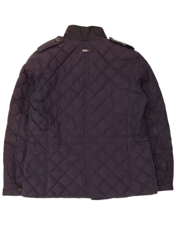 Henry Cottons Mens Military Quilted Padded Jacket IT 50 Large Navy Blue
