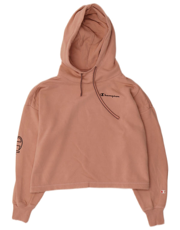 Champion Womens Oversized Crop Graphic Hoodie Jumper UK 10 Small Pink