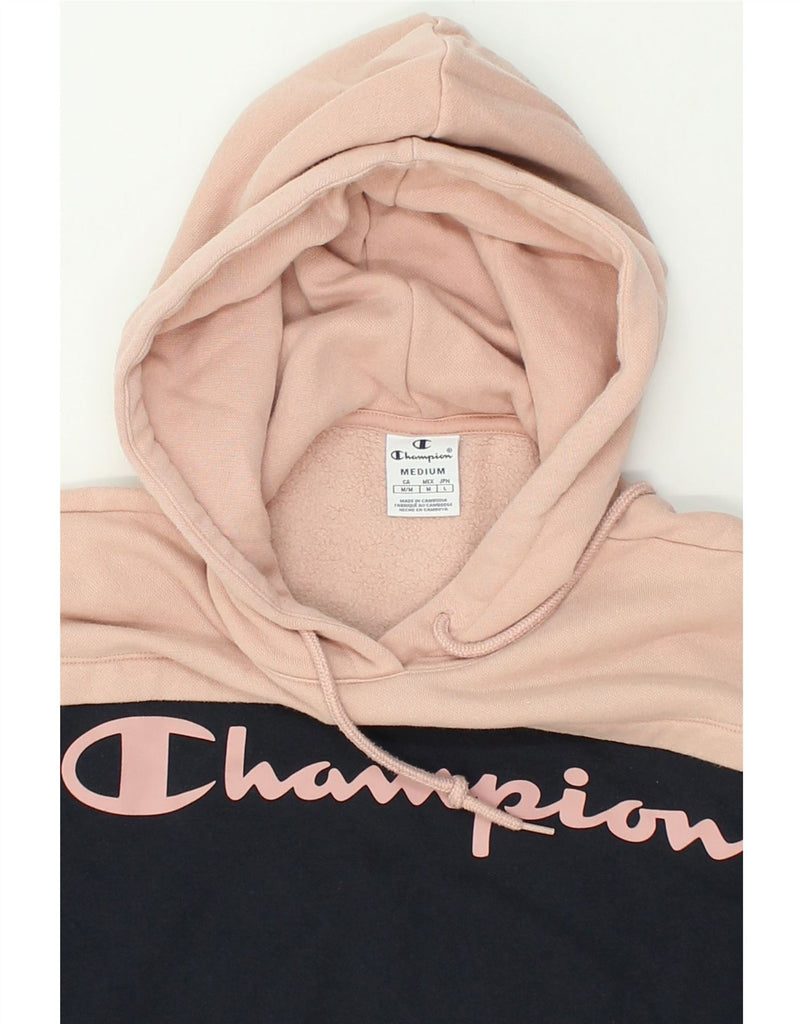 CHAMPION Womens Graphic Hoodie Jumper UK 14 Medium Beige Colourblock | Vintage Champion | Thrift | Second-Hand Champion | Used Clothing | Messina Hembry 