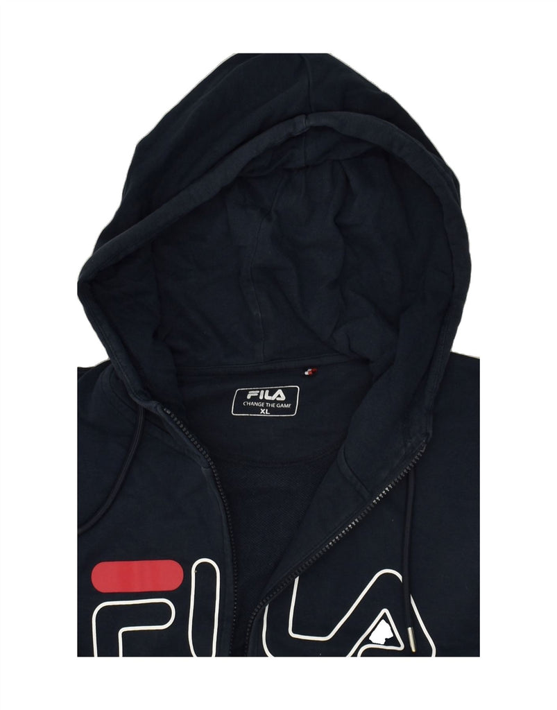 FILA Mens Graphic Zip Hoodie Sweater XL Navy Blue Cotton Vintage Fila and Second-Hand Fila from Messina Hembry 