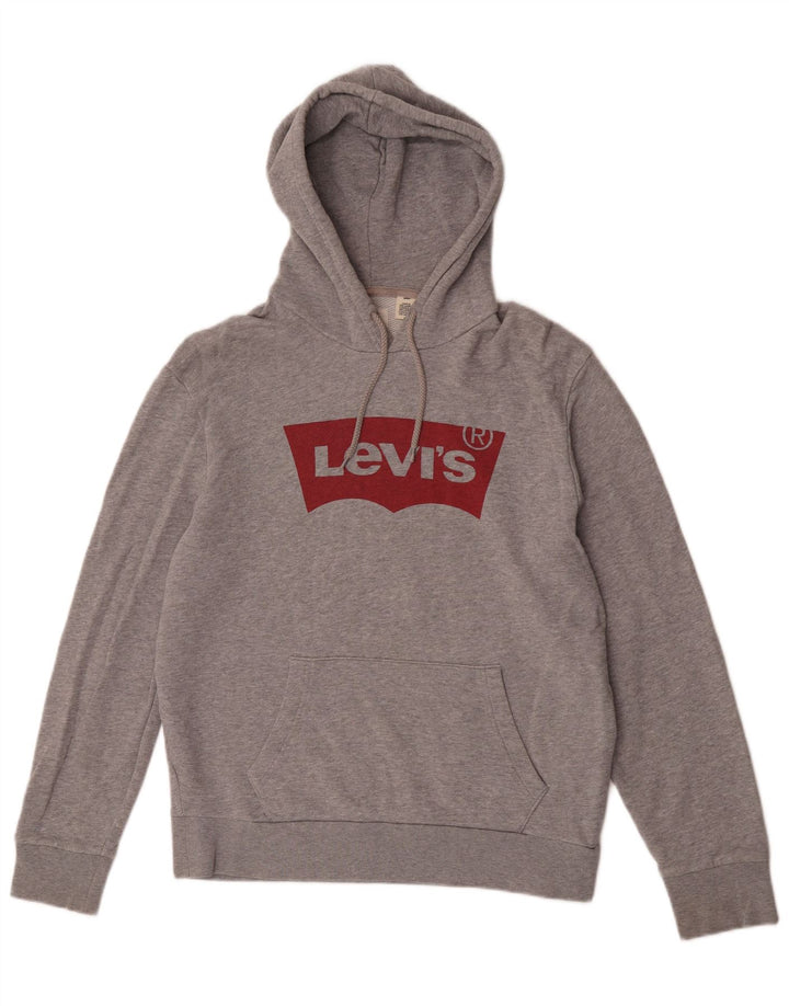 Levi's Mens Graphic Hoodie Jumper Medium Grey Flecked Cotton