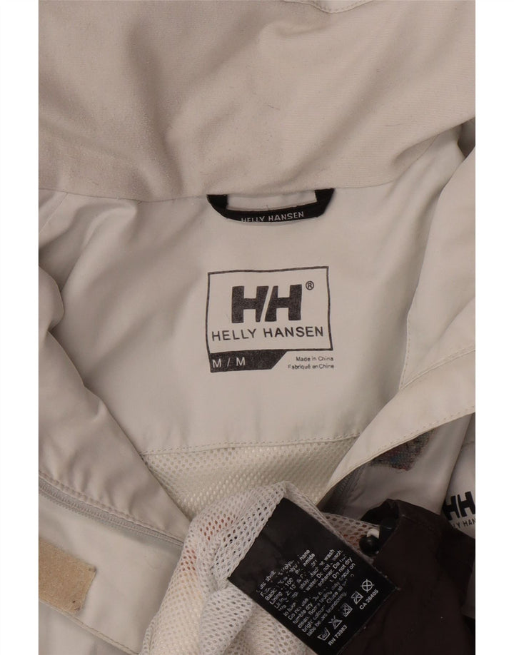 Helly Hansen Womens Hooded Rain Jacket UK 14 Medium Off White Colourblock