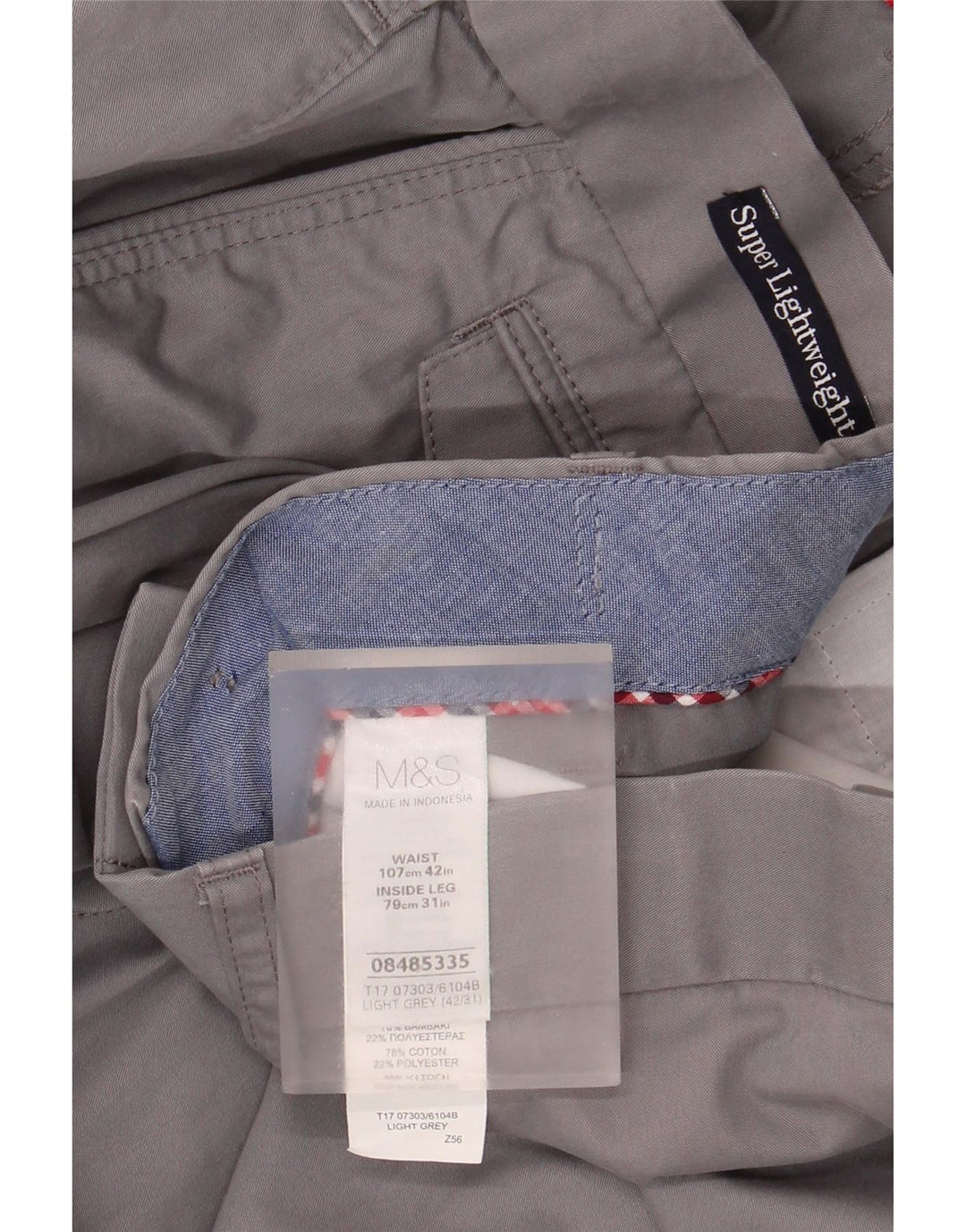 Marks & Spencer Mens Straight Chino Trousers W42 L31 Grey Cotton