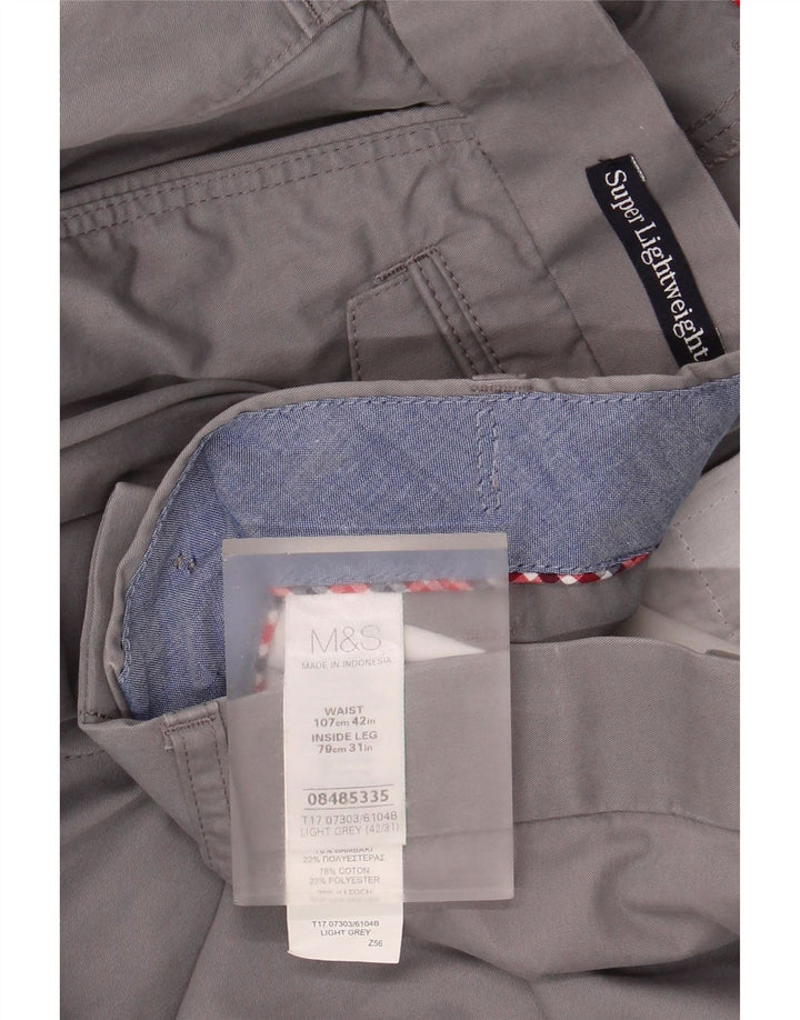 Marks & Spencer Mens Straight Chino Trousers W42 L31 Grey Cotton