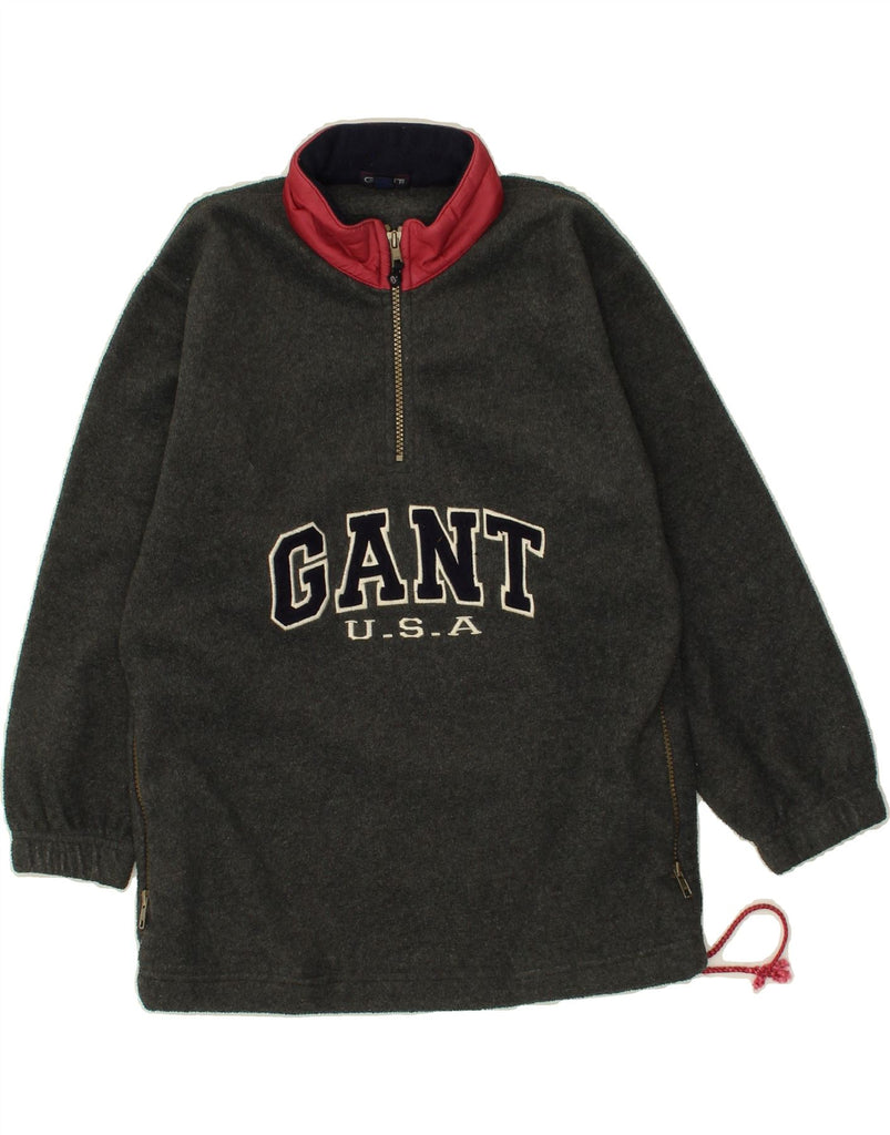 GANT Girls Graphic Zip Neck Fleece Jumper 9-10 Years Large Grey Polyester | Vintage Gant | Thrift | Second-Hand Gant | Used Clothing | Messina Hembry 