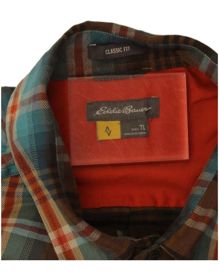 Eddie Bauer Mens Tall Classic Fit Flannel Shirt Large Brown Check Polyester