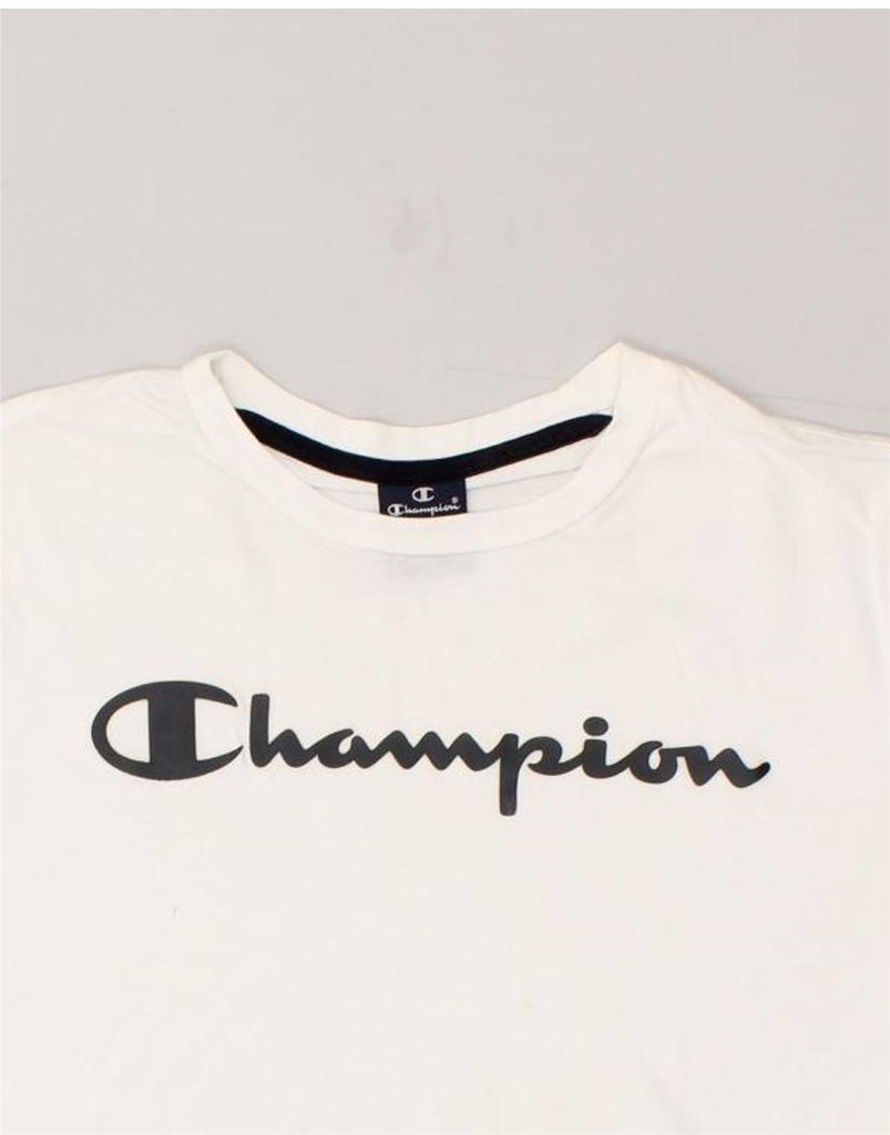 CHAMPION Mens Graphic T-Shirt Top Medium White Cotton Vintage Champion and Second-Hand Champion from Messina Hembry 