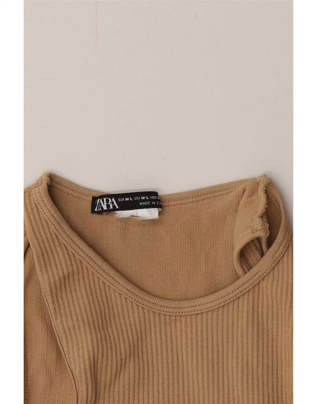 Zara Womens Crop Off Shoulder Blouse Top UK 14 Large Beige