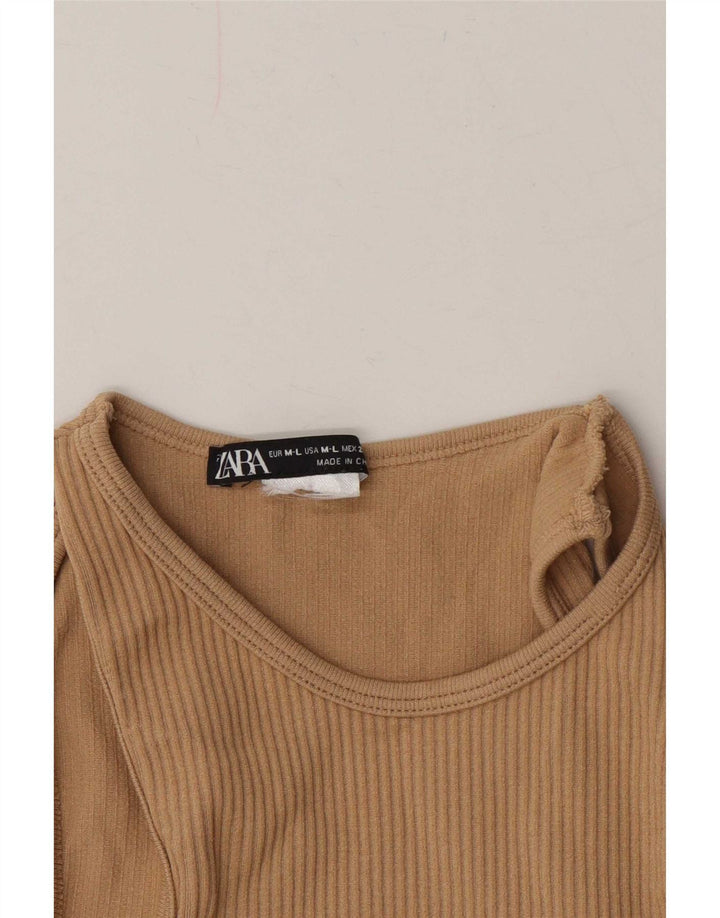 Zara Womens Crop Off Shoulder Blouse Top UK 14 Large Beige