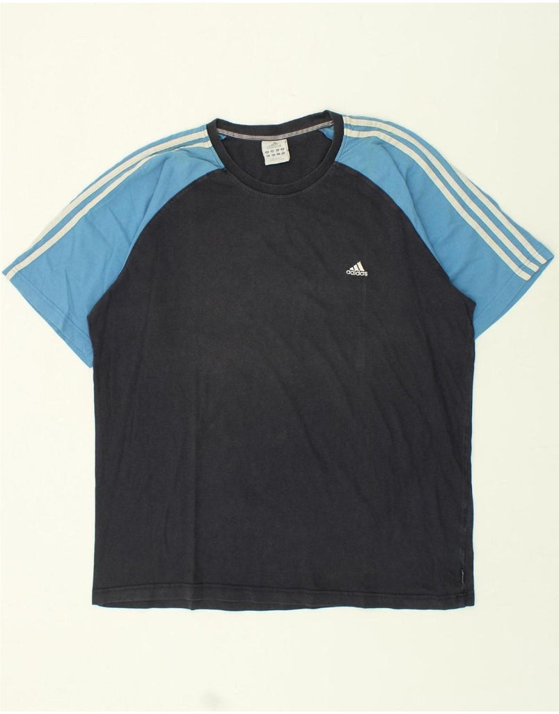 ADIDAS Mens T-Shirt Top 2XL Black Colourblock Cotton Vintage Adidas and Second-Hand Adidas from Messina Hembry 