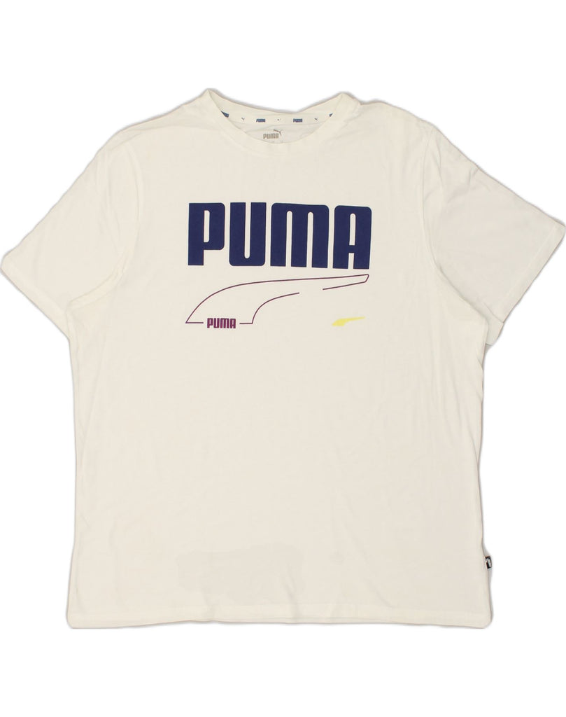 PUMA Mens Graphic T-Shirt Top XL White | Vintage Puma | Thrift | Second-Hand Puma | Used Clothing | Messina Hembry 