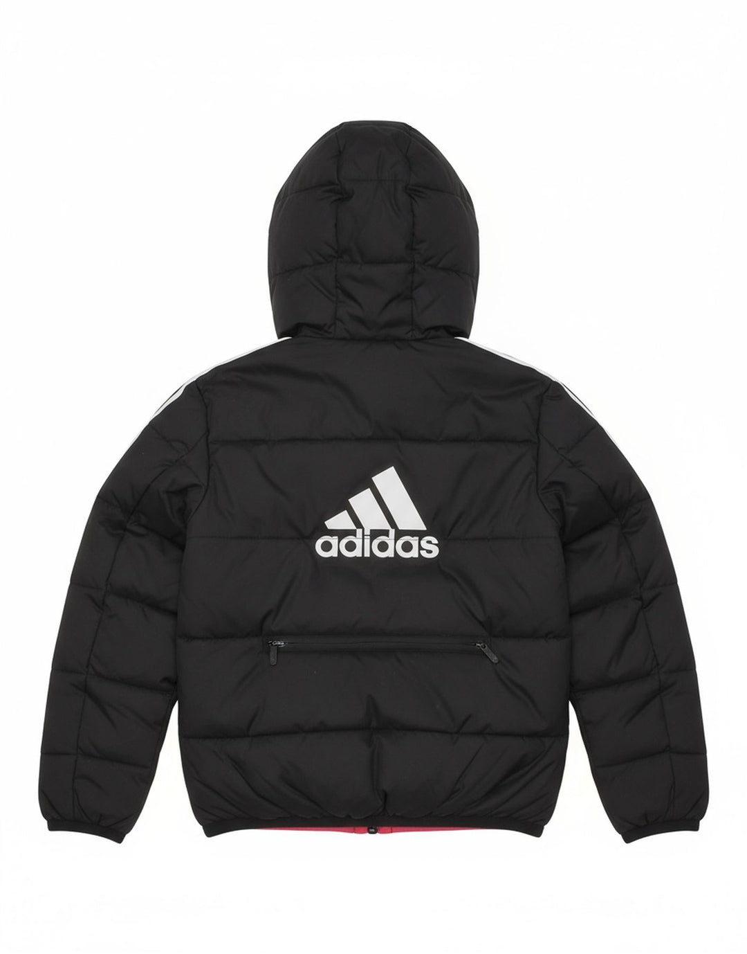 ADIDAS Girls Graphic Hooded Padded Jacket 7-8 Years Black Polyester