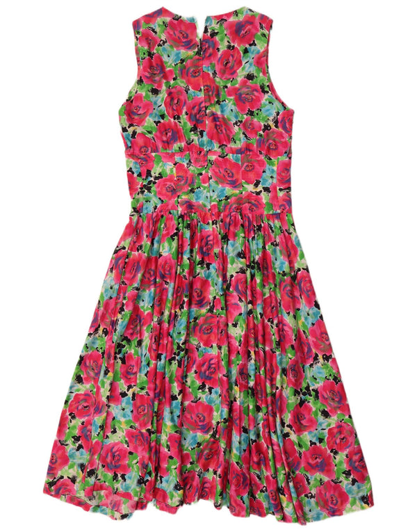 Vintage Womens Sleeveless Maxi Dress UK 14 Medium Pink Floral Cotton
