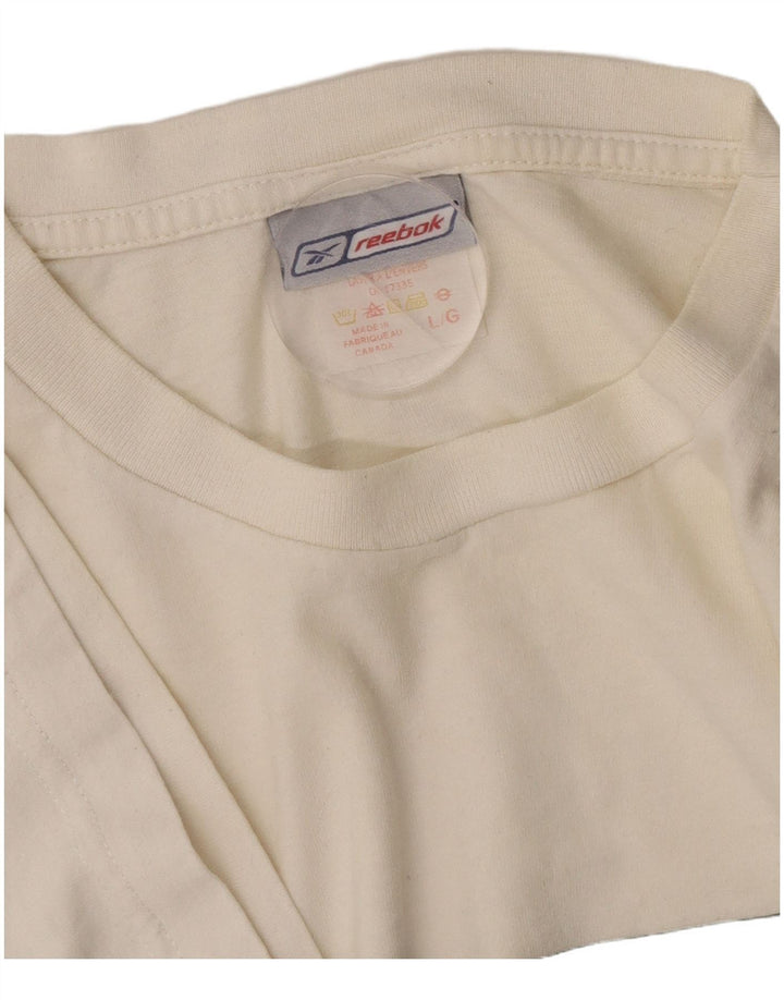 Reebok Mens Graphic T-Shirt Top Large Off White Cotton