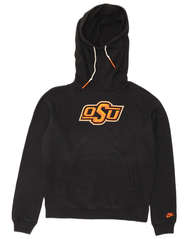 NIKE Womens Graphic Hoodie Jumper UK 14 Medium Black Cotton