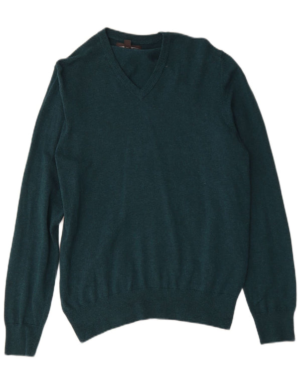 Marks & Spencer Mens V-Neck Jumper Sweater Medium Green Cotton