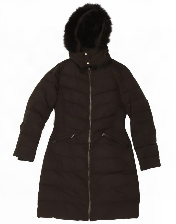 Zara Womens Hooded Padded Coat UK 12 Medium Black Polyester