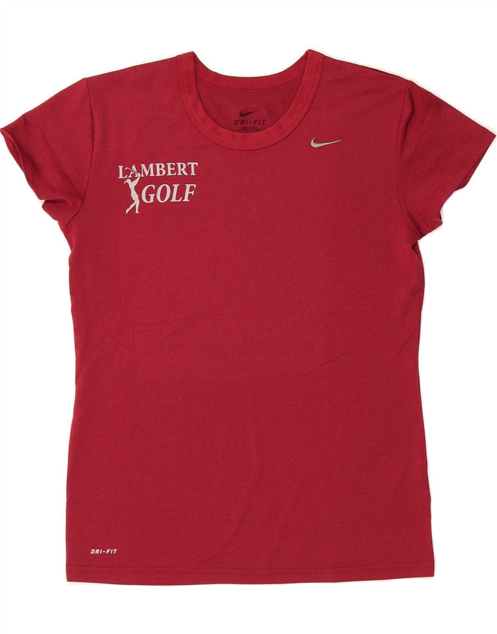 NIKE Womens Dri Fit Graphic T-Shirt Top UK 14 Medium Burgundy Polyester Vintage Nike and Second-Hand Nike from Messina Hembry 