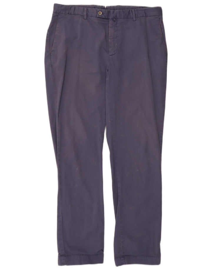 Hackett Mens Straight Suit Trousers W36 L32 Navy Blue Cotton