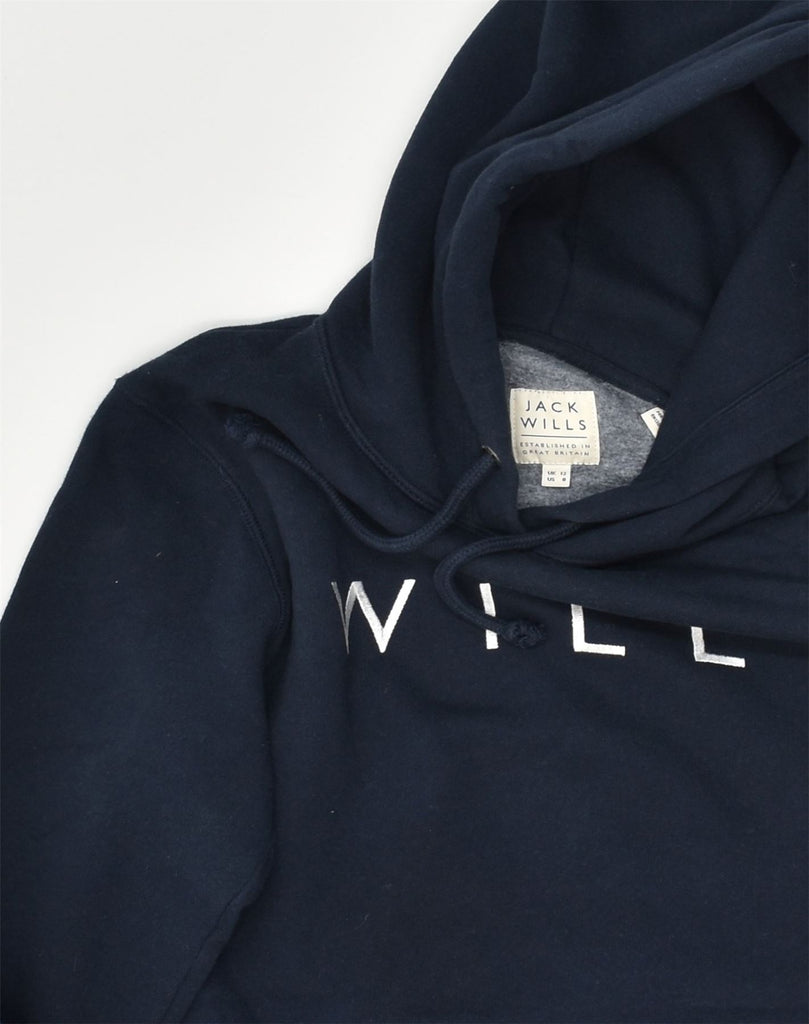 JACK WILLS Womens Graphic Hoodie Jumper UK 12 Medium Navy Blue Cotton | Vintage Jack Wills | Thrift | Second-Hand Jack Wills | Used Clothing | Messina Hembry 