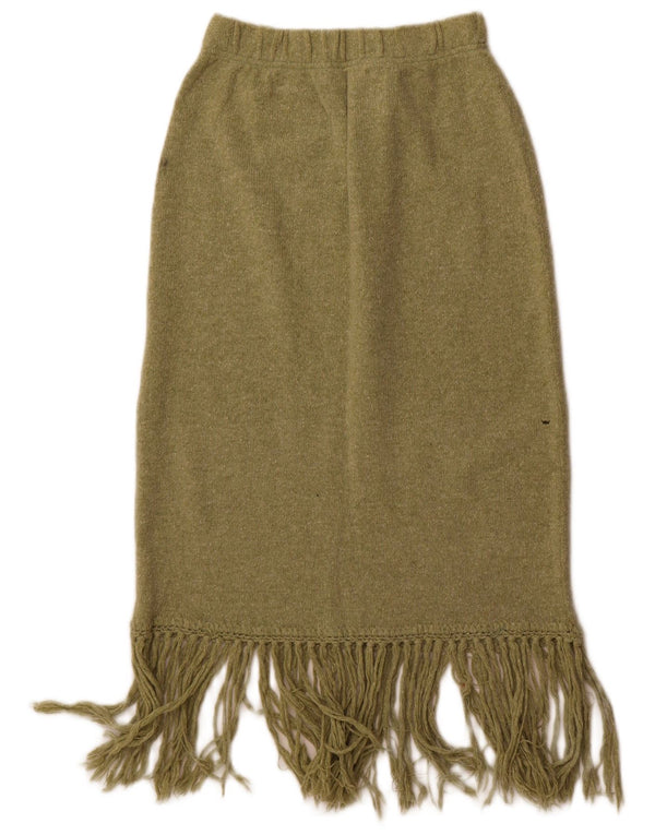 Vintage Womens Knit Midi Skirt Medium W28 Green Wool