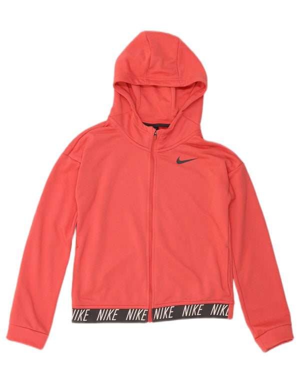 Nike Girls Dri Fit Graphic Zip Hoodie Sweater 13-14 Years Pink Colourblock