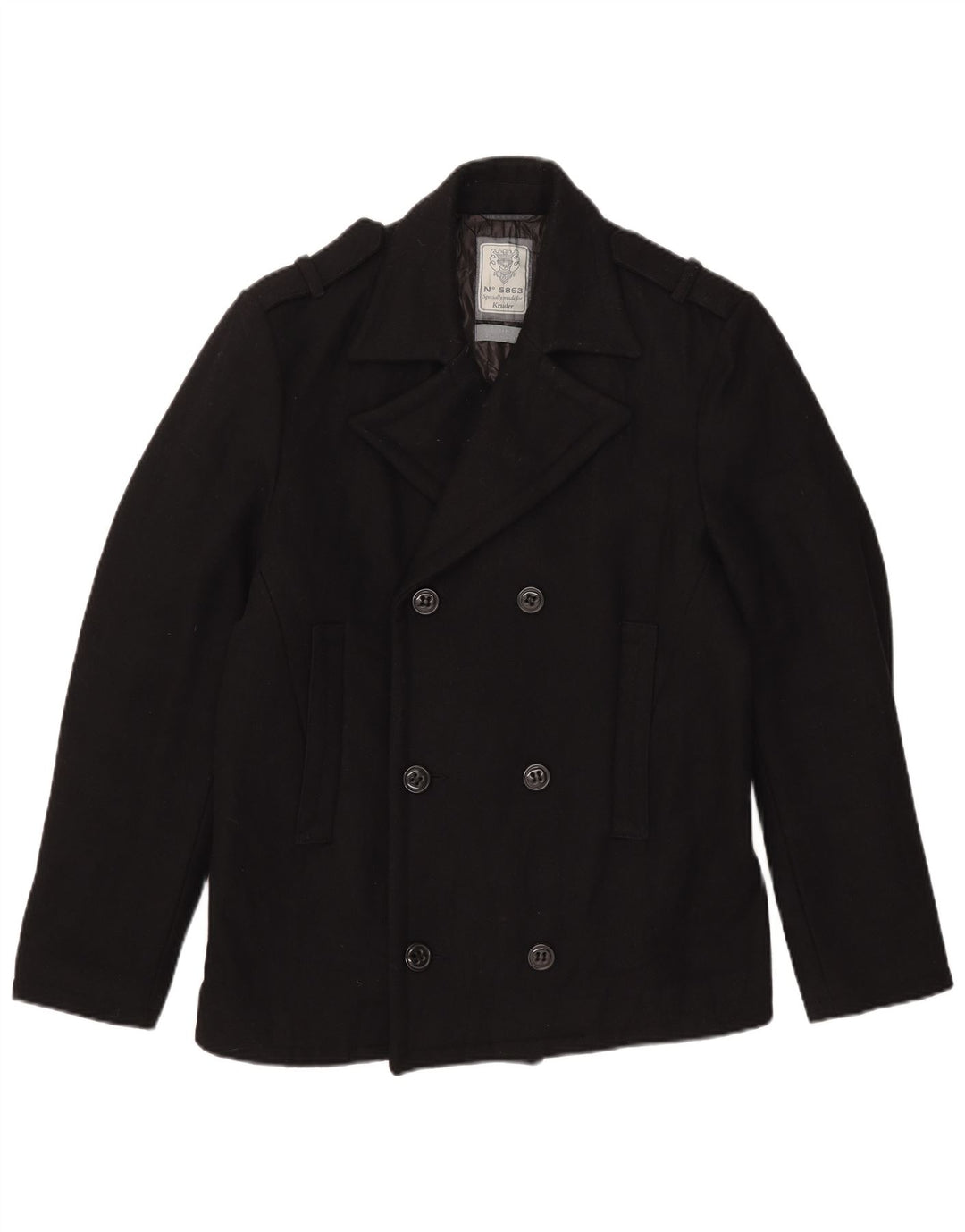 Kruder Mens Pea Coat UK 40 Large Black Wool