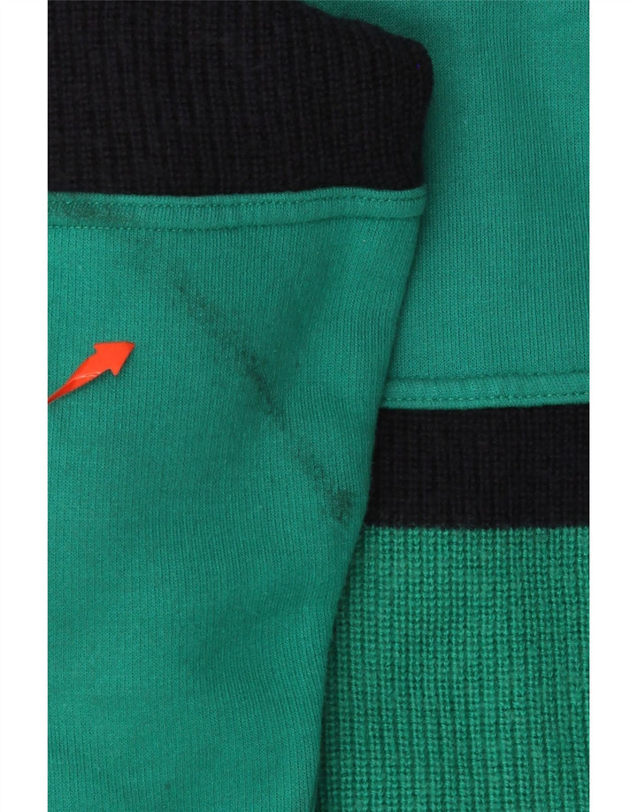 VINTAGE Mens Cardigan Sweater Large Green Colourblock Wool