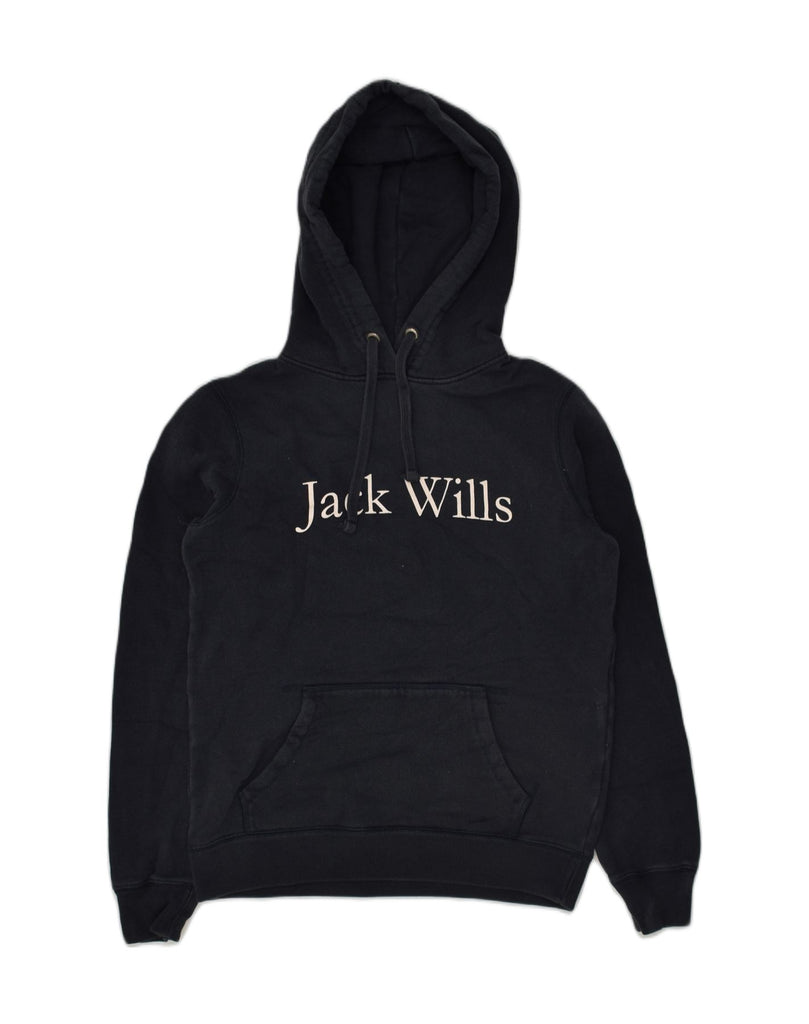 JACK WILLS Womens Graphic Hoodie Jumper UK 8 Small Navy Blue Cotton | Vintage Jack Wills | Thrift | Second-Hand Jack Wills | Used Clothing | Messina Hembry 