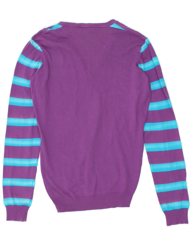 DIESEL Mens Graphic V-Neck Jumper Sweater UK 10 Small Purple Striped | Vintage Diesel | Thrift | Second-Hand Diesel | Used Clothing | Messina Hembry 