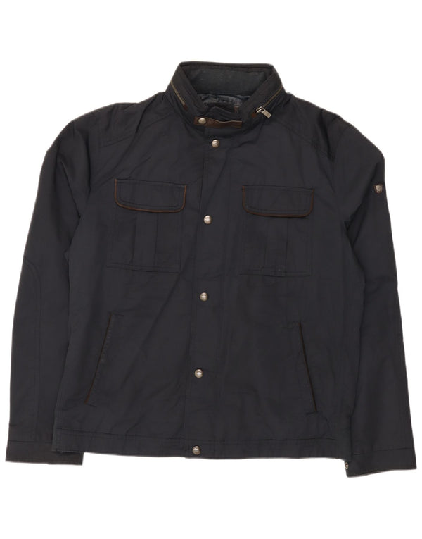 Massimo Dutti Mens Hooded Utility Jacket UK 42 XL Navy Blue Cotton