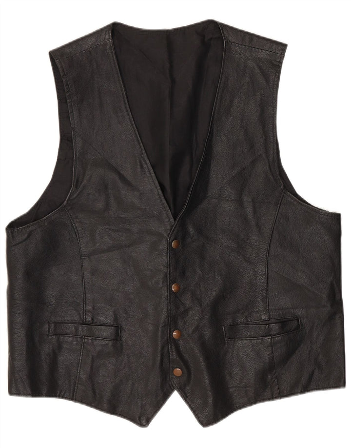 Vintage Mens Leather Waistcoat XL Black