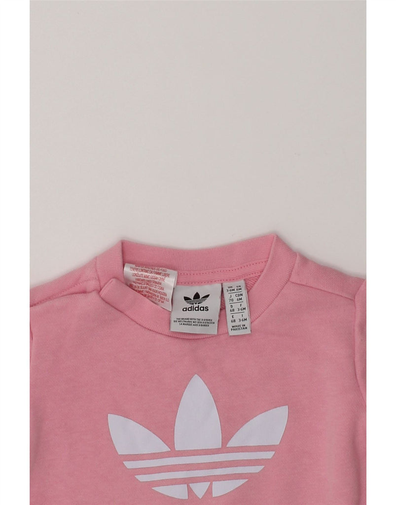 ADIDAS Baby Girls Graphic Sweatshirt Jumper 3-6 Months Pink Cotton | Vintage Adidas | Thrift | Second-Hand Adidas | Used Clothing | Messina Hembry 