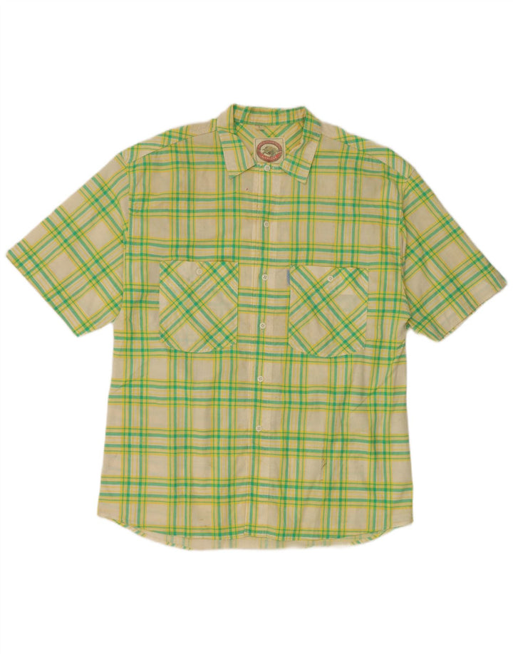CASUCCI Mens Short Sleeve Shirt Large Green Check