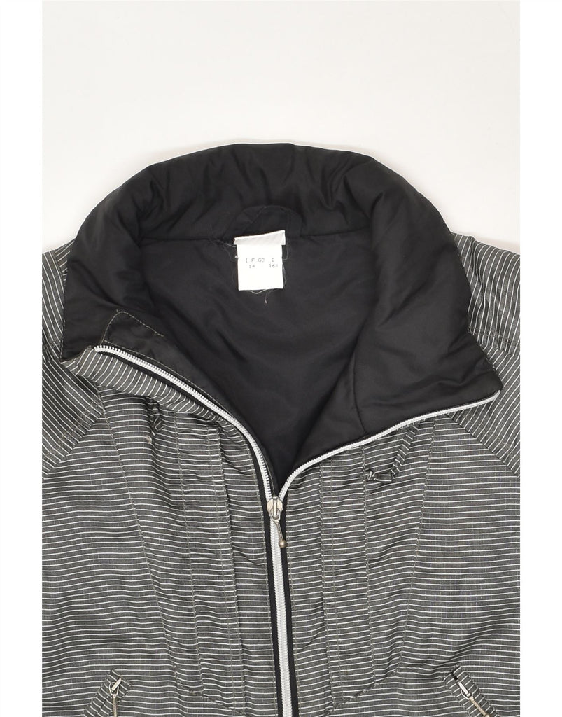 VINTAGE Womens Padded Jacket UK 14 Large Grey Striped Polyester | Vintage Vintage | Thrift | Second-Hand Vintage | Used Clothing | Messina Hembry 