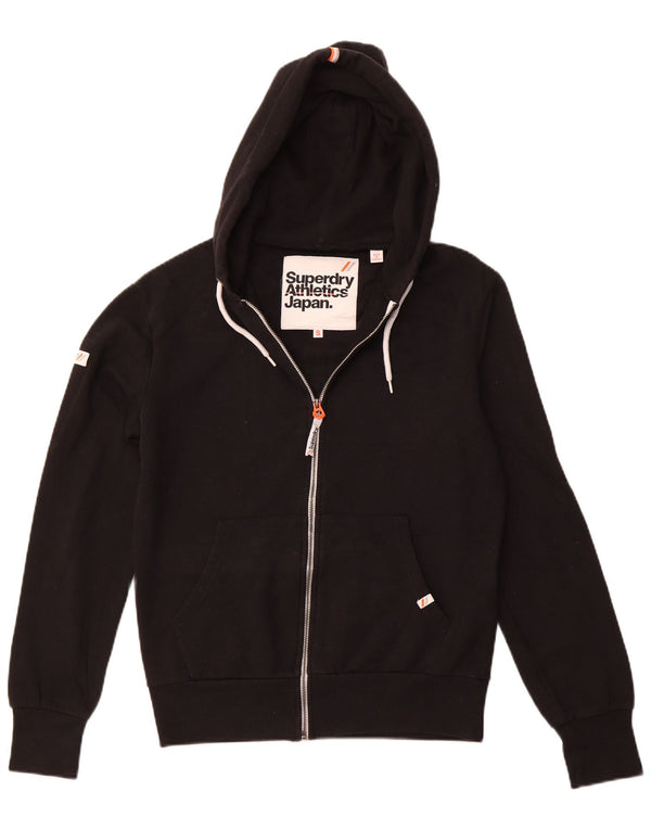 SUPERDRY Mens Zip Hoodie Sweater Small Black Cotton