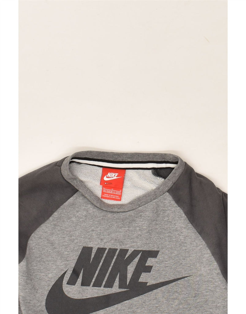 NIKE Boys Graphic Sweatshirt Jumper 12-13 Years Large  Grey Colourblock | Vintage Nike | Thrift | Second-Hand Nike | Used Clothing | Messina Hembry 