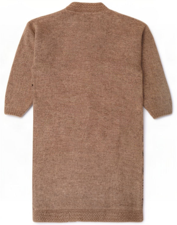 Vintage Womens Longline Cardigan Sweater UK 16 Large Brown Geometric