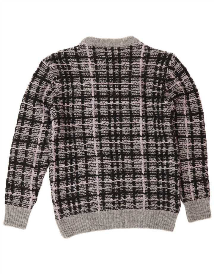 Zara Mens Crew Neck Jumper Sweater Medium Grey Check Acrylic