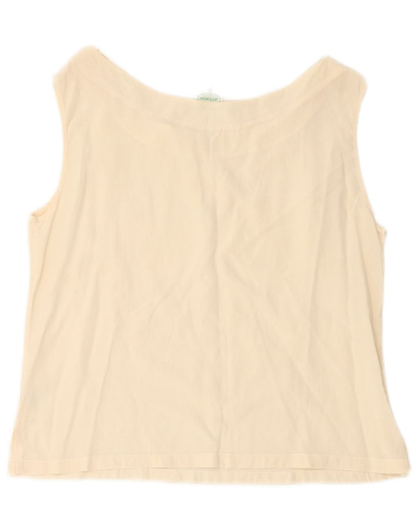 VINTAGE Womens Crop Sleeveless Blouse Top UK 20 2XL Off White Silk