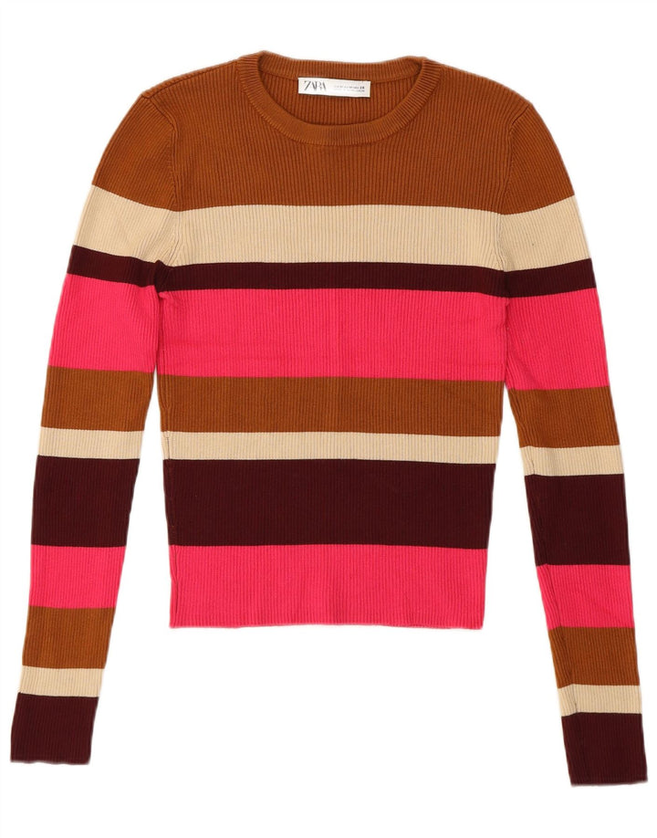Zara Womens Crew Neck Jumper Sweater UK 14 Medium Multicoloured Striped