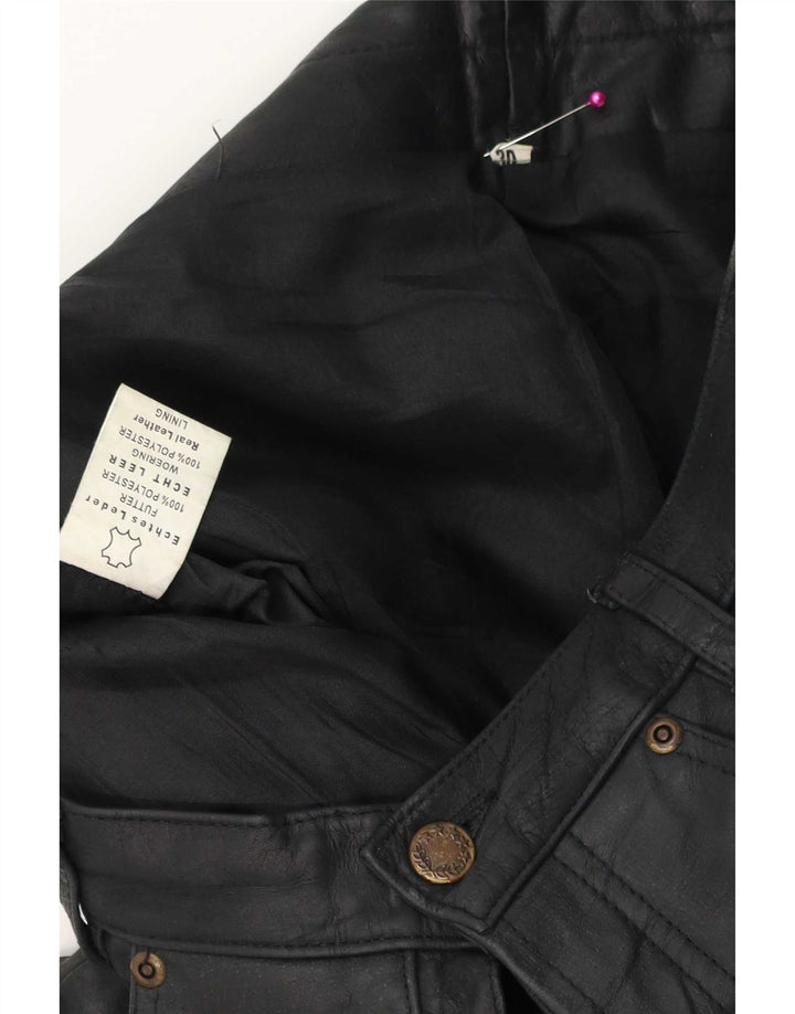Vintage Mens Straight Leather Trousers W30 L30 Black
