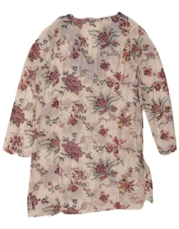 Zara Womens Beach Tunic Dress UK 16 Large Off White Floral Cotton