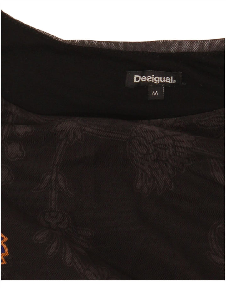 DESIGUAL Womens Long Sleeve Blouse Top UK 12 Medium Black Floral