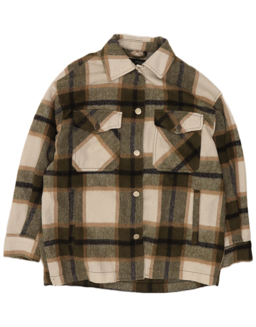 Zara Womens Oversized Shacket Jacket UK 6 XS Khaki Check