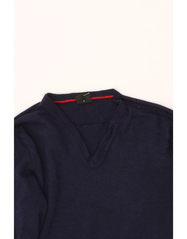 HUGO BOSS Mens V-Neck Jumper Sweater Small Navy Blue Virgin Wool Vintage Hugo Boss and Second-Hand Hugo Boss from Messina Hembry 