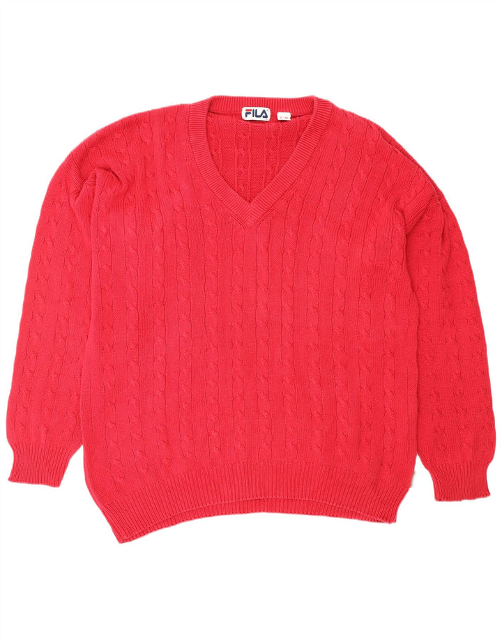 FILA Mens V-Neck Jumper Sweater IT 54 XL Red Cotton