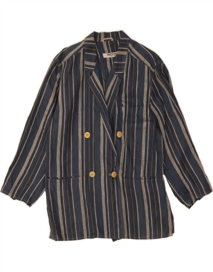 WEEKEND Womens Longline Blazer Jacket UK 12 Medium Navy Blue Striped Vintage Weekend and Second-Hand Weekend from Messina Hembry 