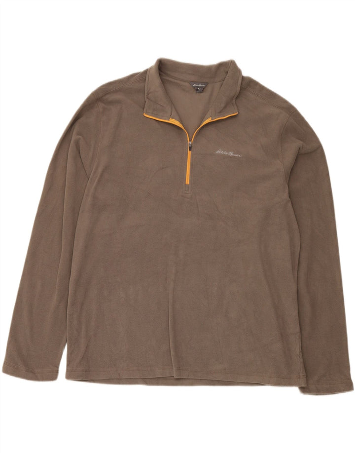 EDDIE BAUER Mens Zip Neck Fleece Jumper XL Grey Polyester