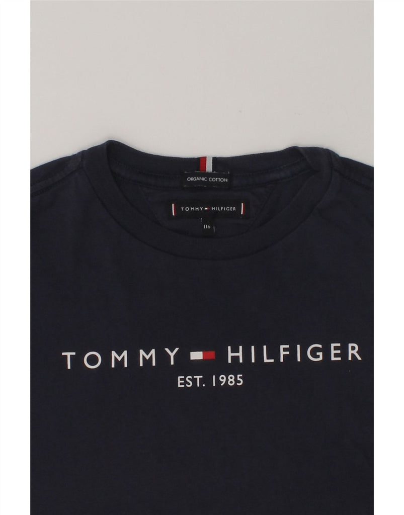 TOMMY HILFIGER Boys Graphic T-Shirt Top 5-6 Years Navy Blue Cotton | Vintage Tommy Hilfiger | Thrift | Second-Hand Tommy Hilfiger | Used Clothing | Messina Hembry 